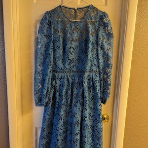 ML Monique Lhuillier Embroidered Lace Midi Dress, Marine Blue - 10